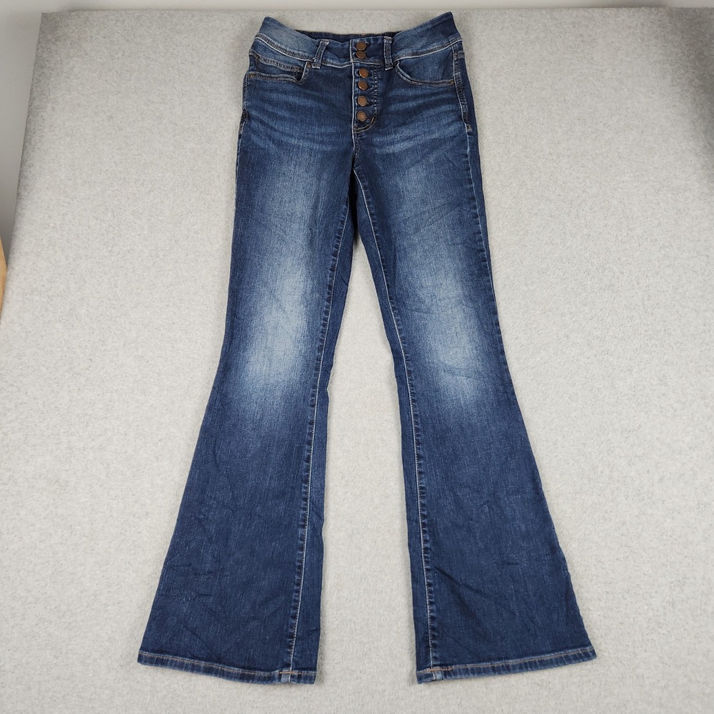 Maurices EverFlex Flare Jeans Womens 6 Blue Denim Dark Wash High-Rise Button Fly